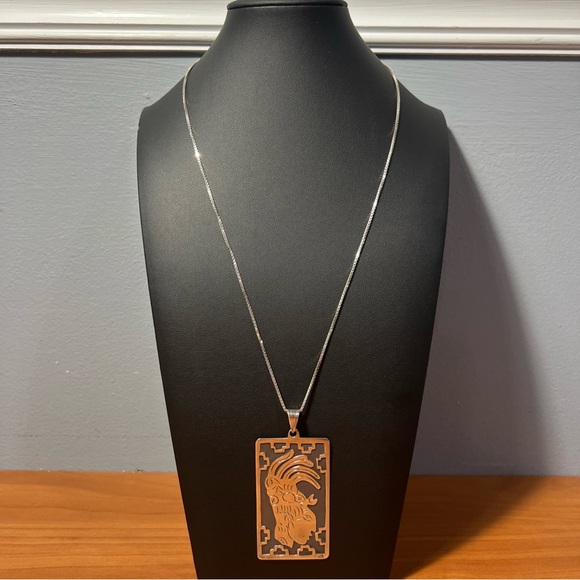 Taxco Mexican Mayan-Aztec Figure Sterling Silver Pendant .925 24”Box Chain 22.2g
